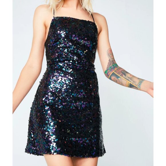 MOTEL Winnie strap detail sequin dress in Petrol - Picture 1 of 11